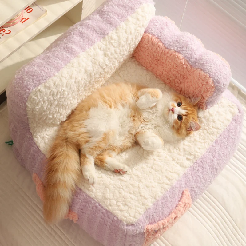 HOOPET Cat Cake Sofa Nest Winter Warm Cotton Pads Thickened Deep Sleeping Bed for Small Dog Puppy Kitten Pet Supplies