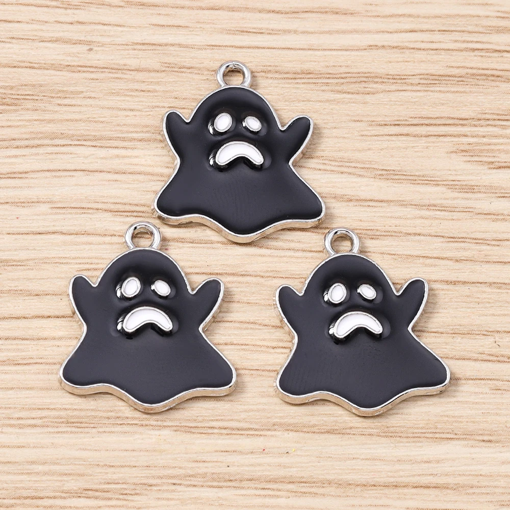 10 Stück 18 x 20 mm niedliche bunte Emaille-Halloween-Geister-Charms-Anhänger für Schmuckherstellung, Ohrringe, Halsketten, DIY-Bastelzubehör – Detail 8