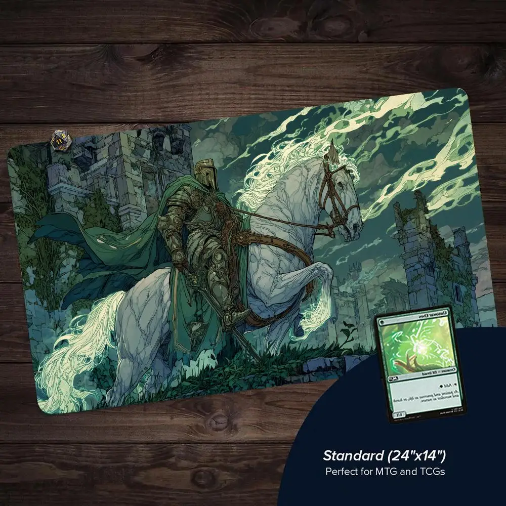 Ukiyo-e Style Knight and White Horse Design TCG Playmat Magic Card Battle Mat Non-Slip Tapete Magic mat Tabletop Playmat