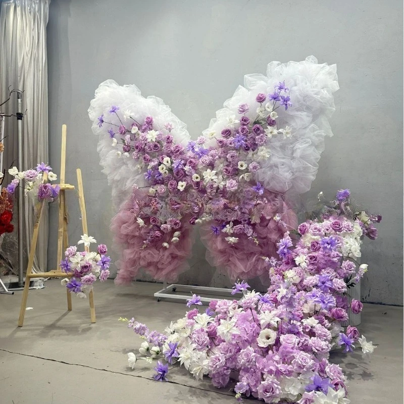 Waterfall trailing table flower purple and white mesh splicing color simulation flower rose butterfly 2 meters with bracket set
