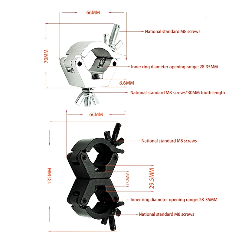 Aluminium Clamps 28-32mm Tube O Hook Stage Lighting Mount Bracket Fast Lock Lighting Clamp