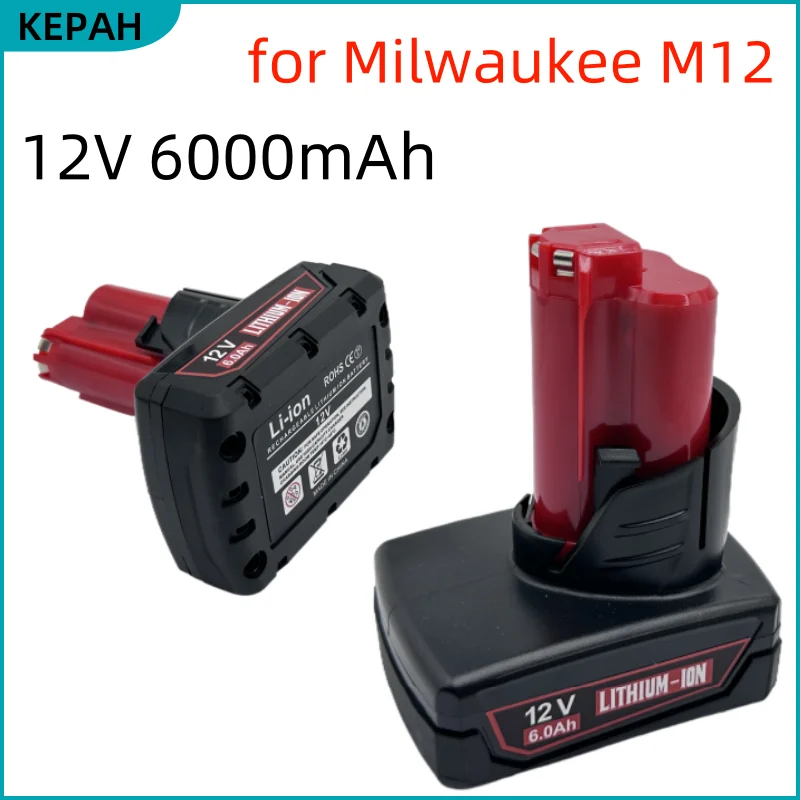 12V 6000mAh M12 Rechargeable Battery 🔋with Lamp For Milwaukee M12 XC Cordless Tools 48-11-2402 48-11