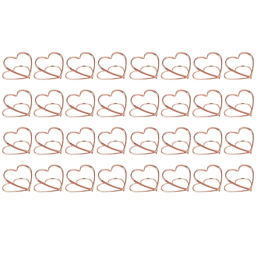 

32pcs Heart Shaped Memo Clip Metal Table Number Holder Wedding Place Card Stand Office Photo Display Clip Decorative Paper