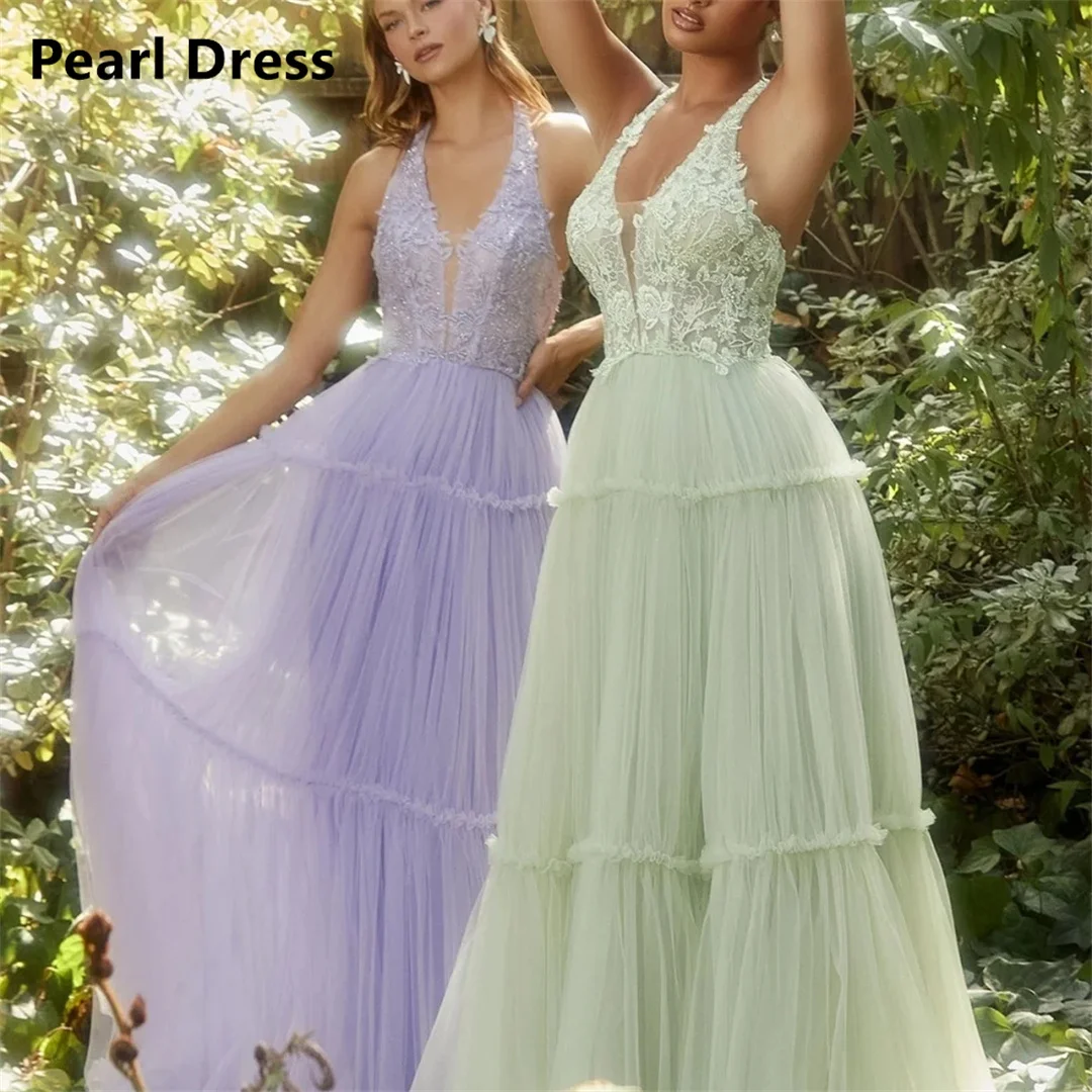 

Pearl Custom Made Evening Dresses Women Elegant Party Dresses Woman Wedding V-neck Embroidery Sleeveless Prom Dress Ball Gowns