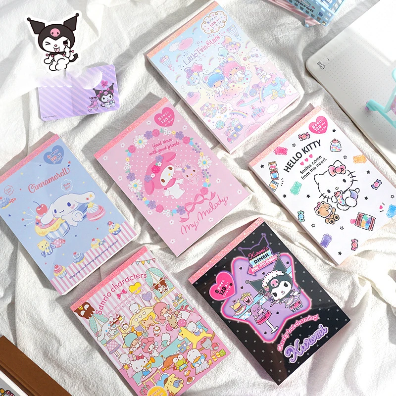 Kawaii Cartoon Hello Kitty Sticky Notes Cute My Melody Kuromi Cinnamoroll Notebook Children's Stationery Gifts