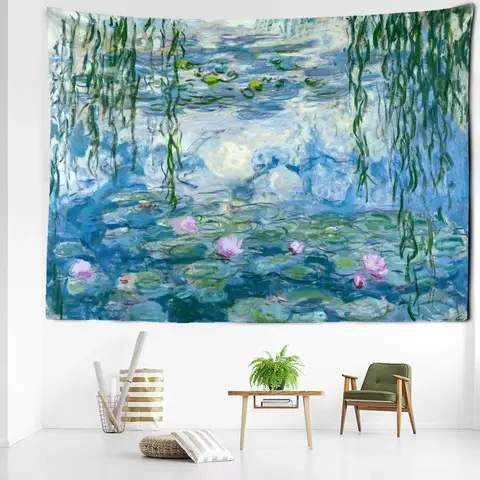 Summer Monet Water Lilies Art Stampato Arazzo Soggiorno Camera da letto Sfondo Decorazione della stanza da parete