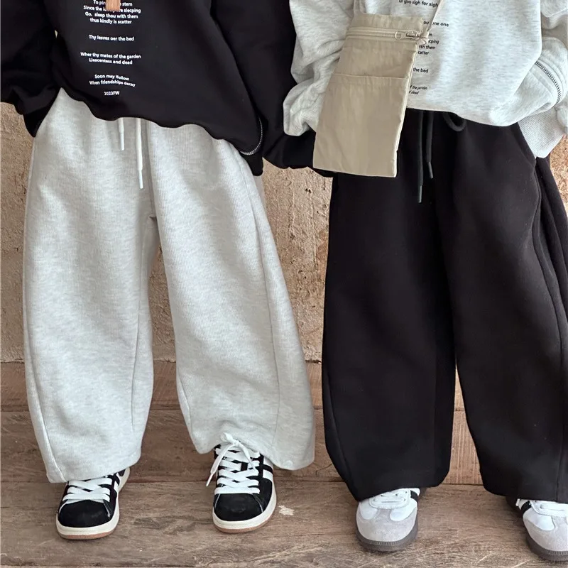 

2024 Spring Kids solid color casual sports trousers Boys girls all-match loose straight pants