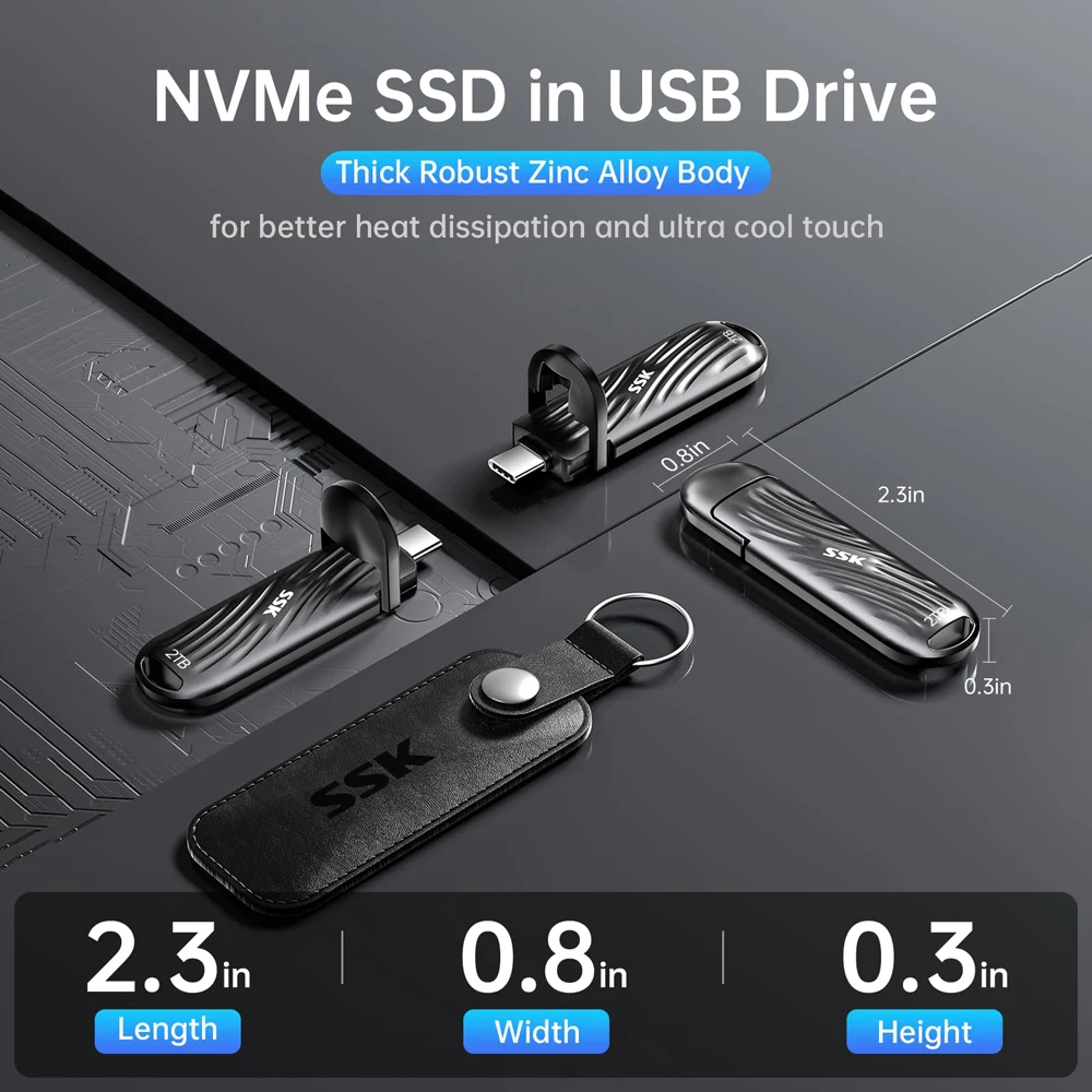 SSK 1TB 2TB External SSD USB C Drive Up to 2000MB/s External Solid State Drives USB 3.2 Gen Portable SSD Stick for Mac/Android