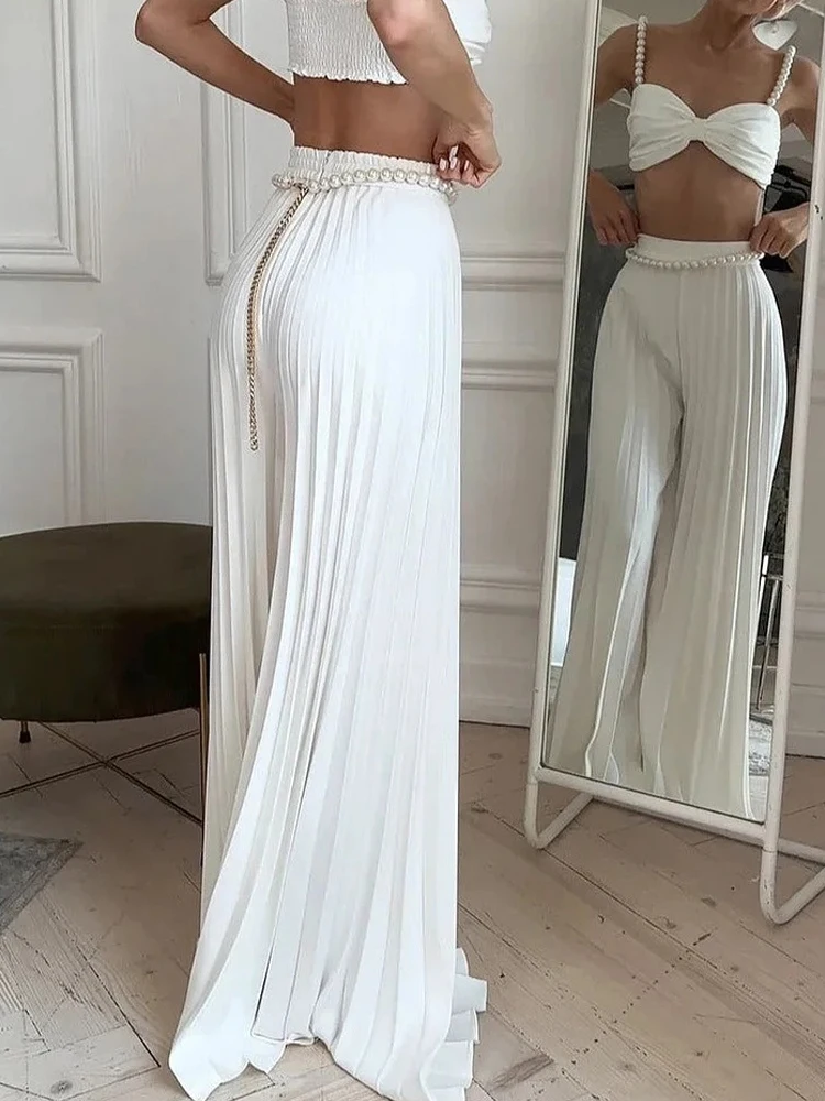 

Элегантный драпированный однотонный комплект из трех предметов, сексуальный сексуальный жемчужный бюстгальтер, кардиганы и длинные брюки, женские повседневные свободные вечерние костюмы с длинными рукавами