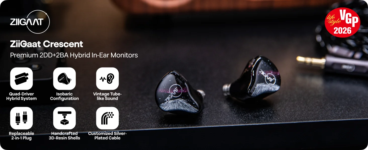 Linsoul ZiiGaat Crescent Premium 2DD+2BA Hybrid IEM Hifi-Kopfhörer mit isobarischem Dual-Dynamic-Treiber-Design – Detail 1