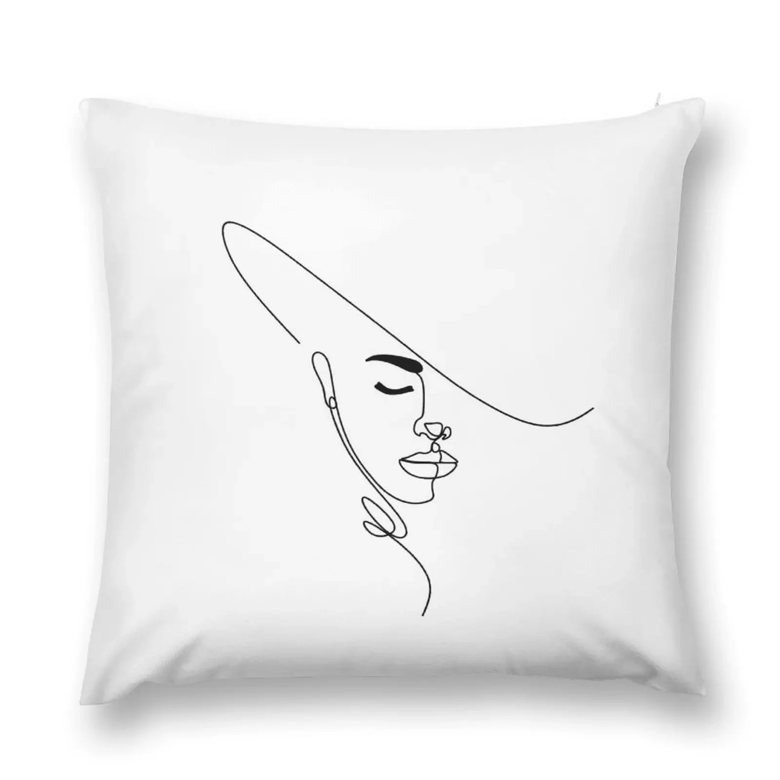 Abstract Female Figure, Woman Art, Sketch Art, Continuous Line, Woman Face. Simple Fashion, Throw Pillow