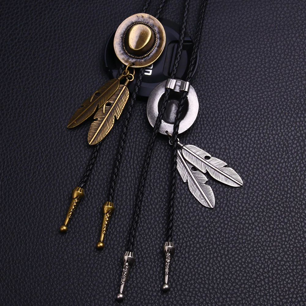 Vintage Cowboy Jazz Hat Alloy mens bolo tie Men Women Leather Rope Long Necklace Sweater Chain shirts Bolo Tie Men Accessories