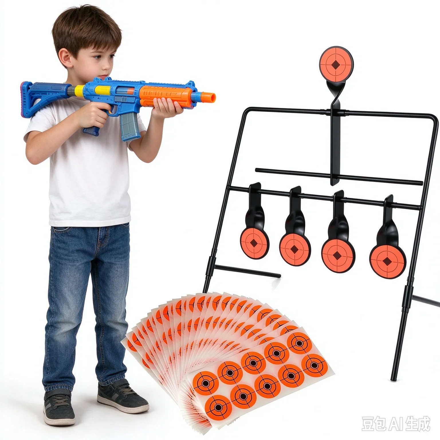 Auto Reset Metal Shooting Target with Target Stickers, Kids Toy Gun Practice for Nerf Soft Ball Blaster, Indoor Outdoor Game Toy