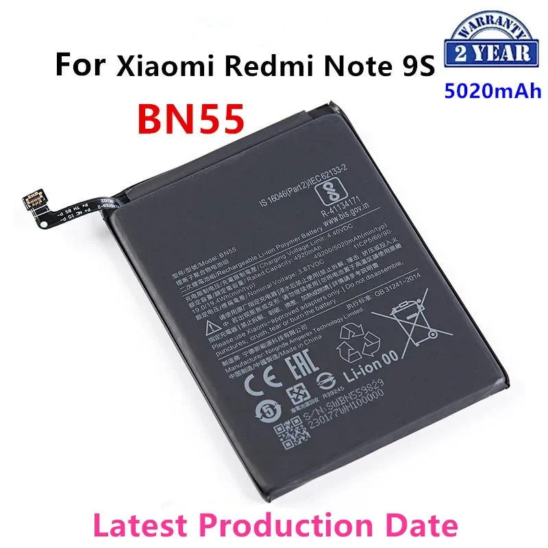 BN55 5020mAh Bateria para Xiaomi Redmi Nota 9 S, Baterias De Substituição Do Telefone De Alta Qualidade, 100% Original