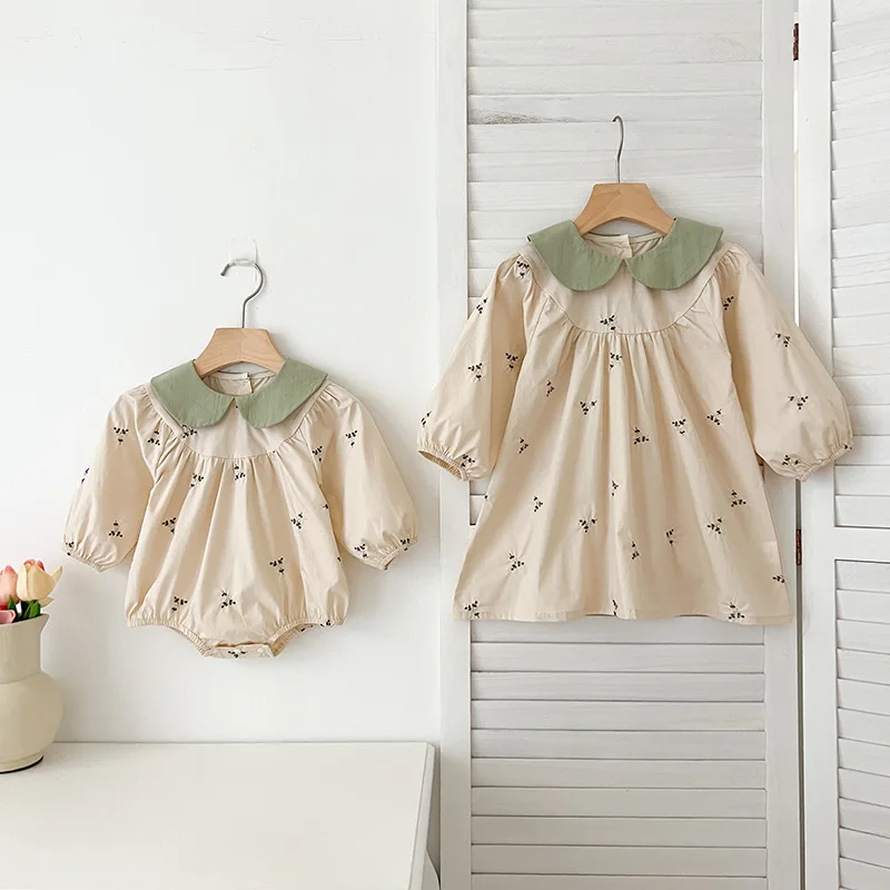 

Baby Clothes Long Sleeve Romper Spring Autumn Embroidered Girl Baby Girl Dress Princess Sister Outfit Cotton