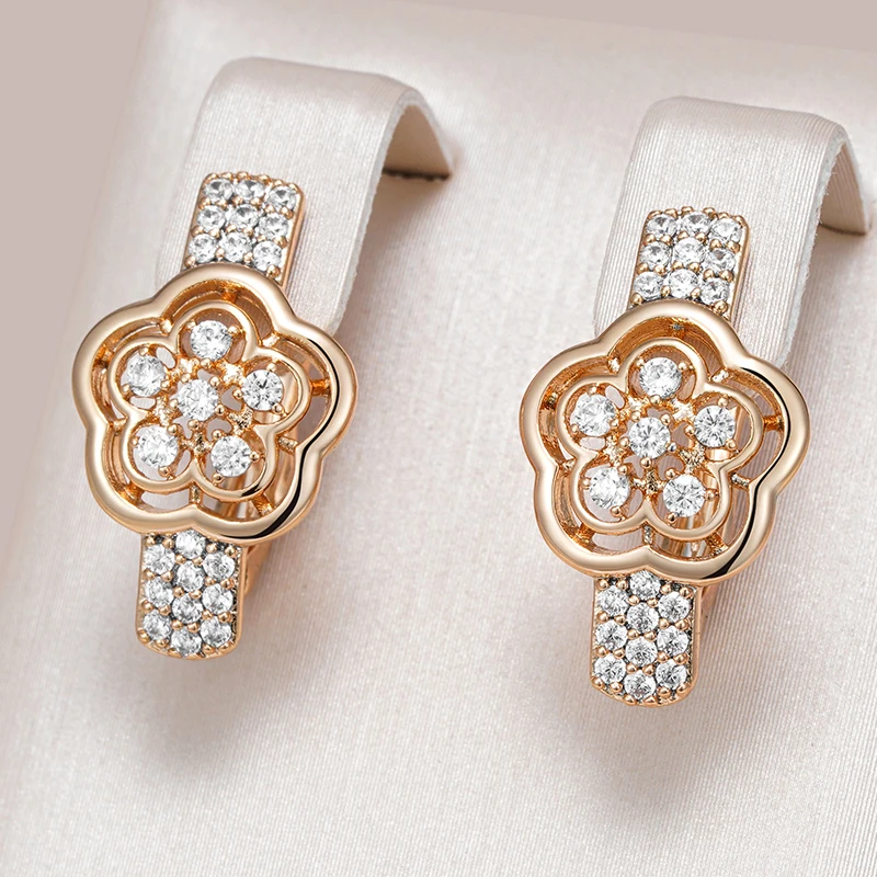 Kienl Hot 585 Rose Gold Color Crystal Flower Earring Women Natural Zircon Accessories Trend Ethnic Bride Daily Vintage Jewelry