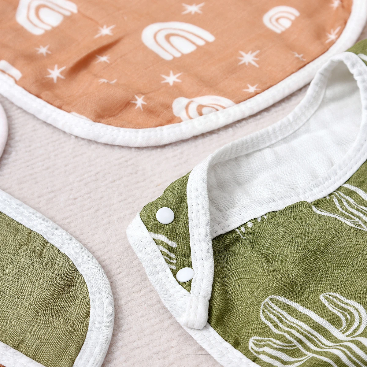 해피플루트 5개입 아기 턱받이 32.5x23.5CM 6겹 순면 무슬린 부드럽고 흡수력 좋은 반다나 디자인 꽃잎 모양 트림 천 (아기용)