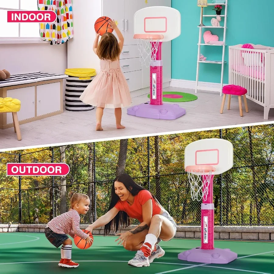 Mini porta de basquete ajustável com 3 bolas para crianças de 1 a 3 anos, brinquedos esportivos internos e externos para bebês, meninos e meninas, natal