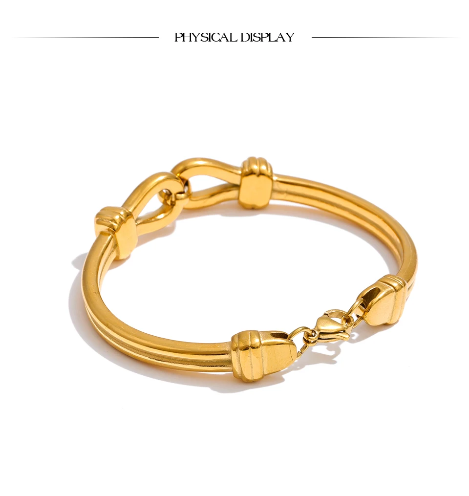 Yhpup Markantes Edelstahl-Armband mit Metallstruktur und Knoten, wasserdicht, 18 Karat golden, PVD-beschichtet, hochwertiger Schmuck, Geschenk – Detail 3