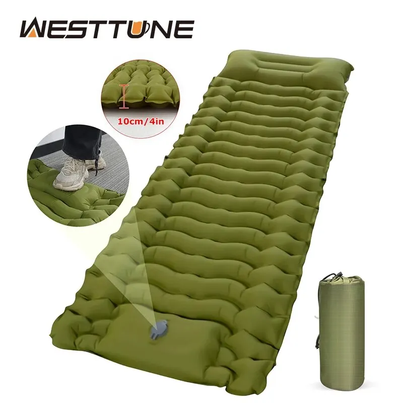 WESTTUNE Outdoor Camping aufblasbare Matratze, verdickte Isomatte mit integriertem Kissen und Pumpe, Luftmatratze für Reisen, Wandern, Klettern