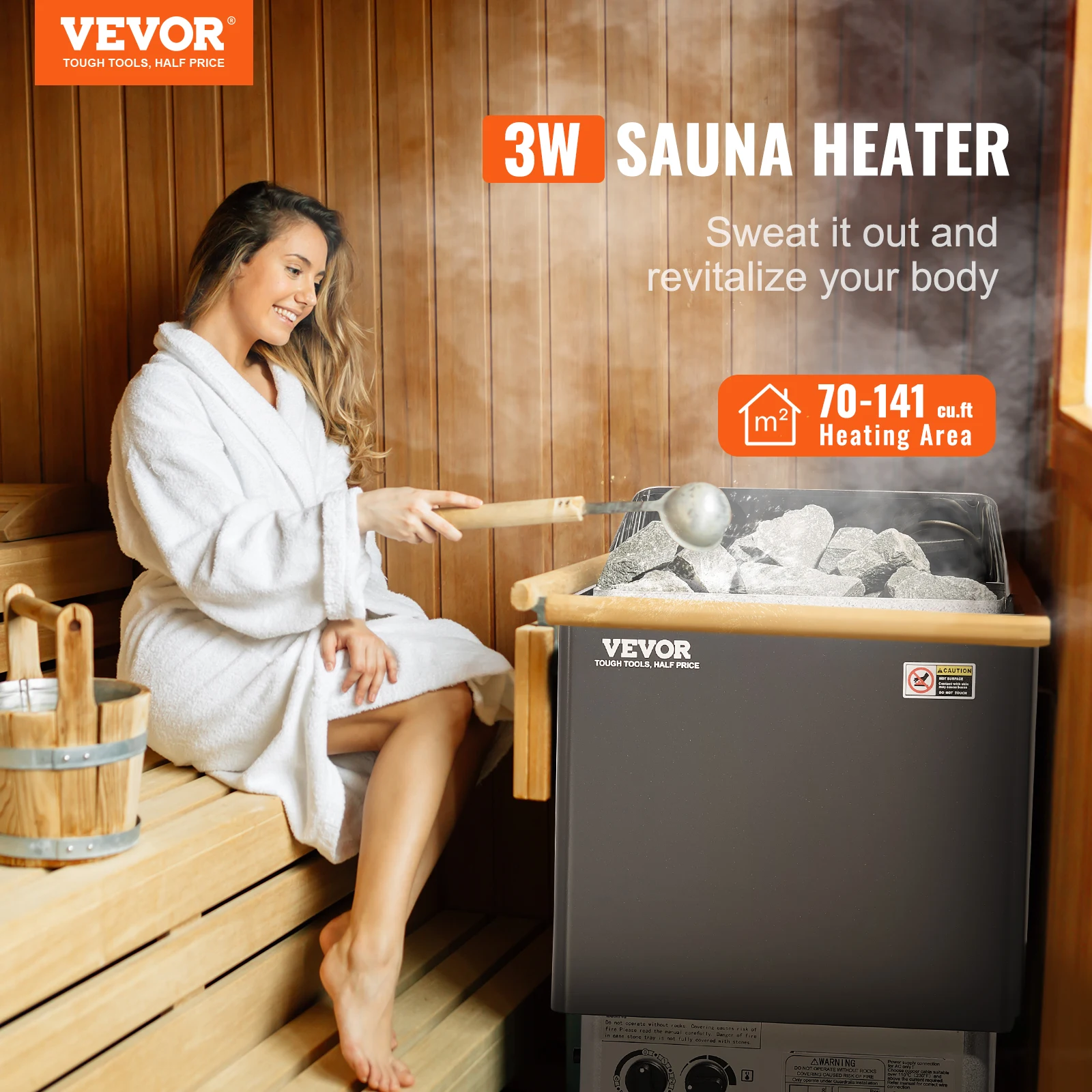 VEVOR Electric Sauna Heater Stove 3KW Internal Controller Overheating Protection Stainless Steel Spa Sauna Room Steam Generator