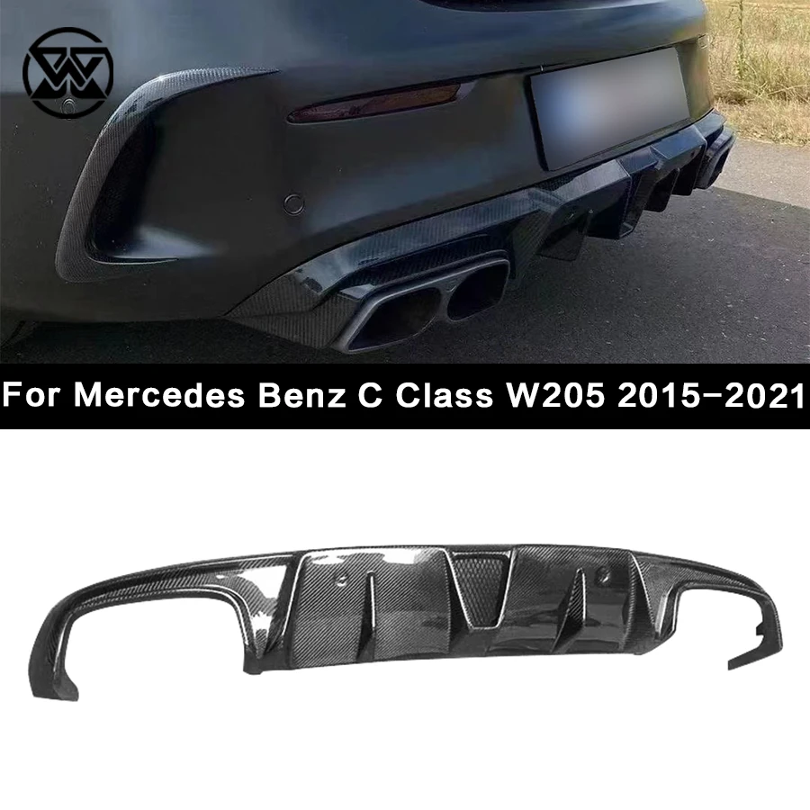 Carbon Fiber Rear Bumper Diffuser For Mercedes Benz C Class W205 C43 C63 C260 300 15-21 Two doors Rear Lip Splitter Body Kit