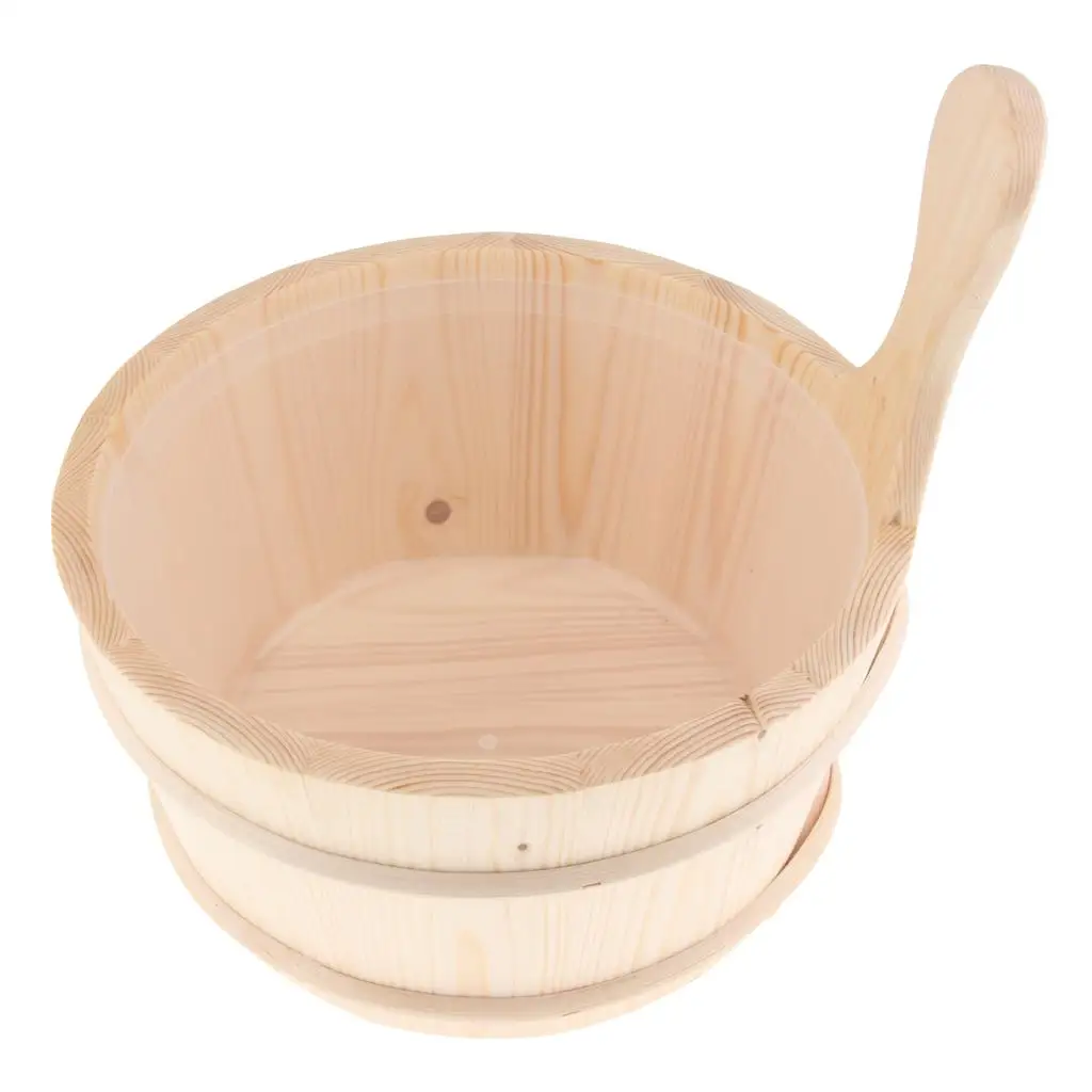 Sauna Wooden Bucket, Handmade 4L Sauna Accessory Bathroom with Plastic Liner for Sauna SPA Bath Accessories