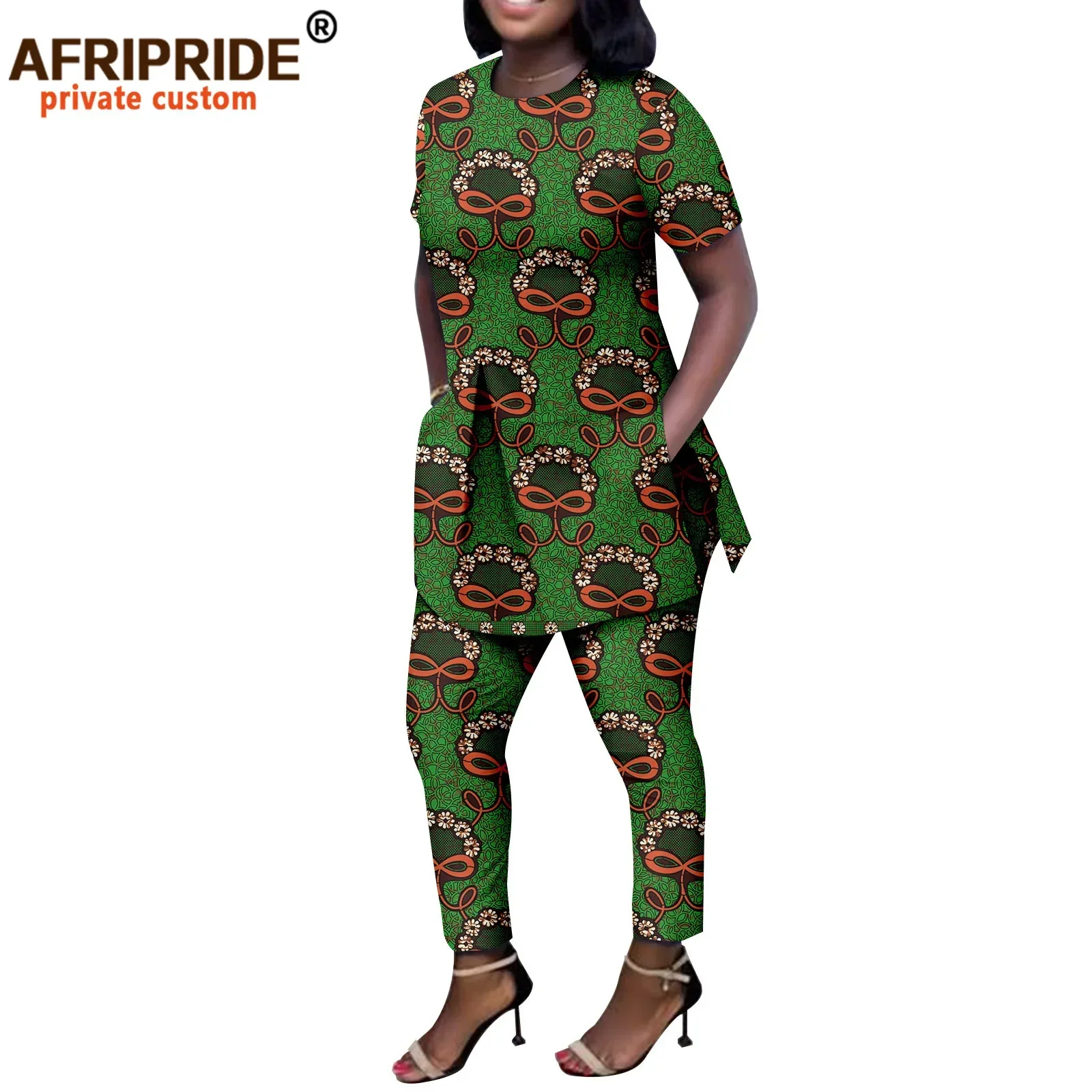 

African Clothes for Women Short Sleeve O-neck Shirts and Pants 2 Piece Set Ankara Attire Print Outfits Loose Casual A2226012