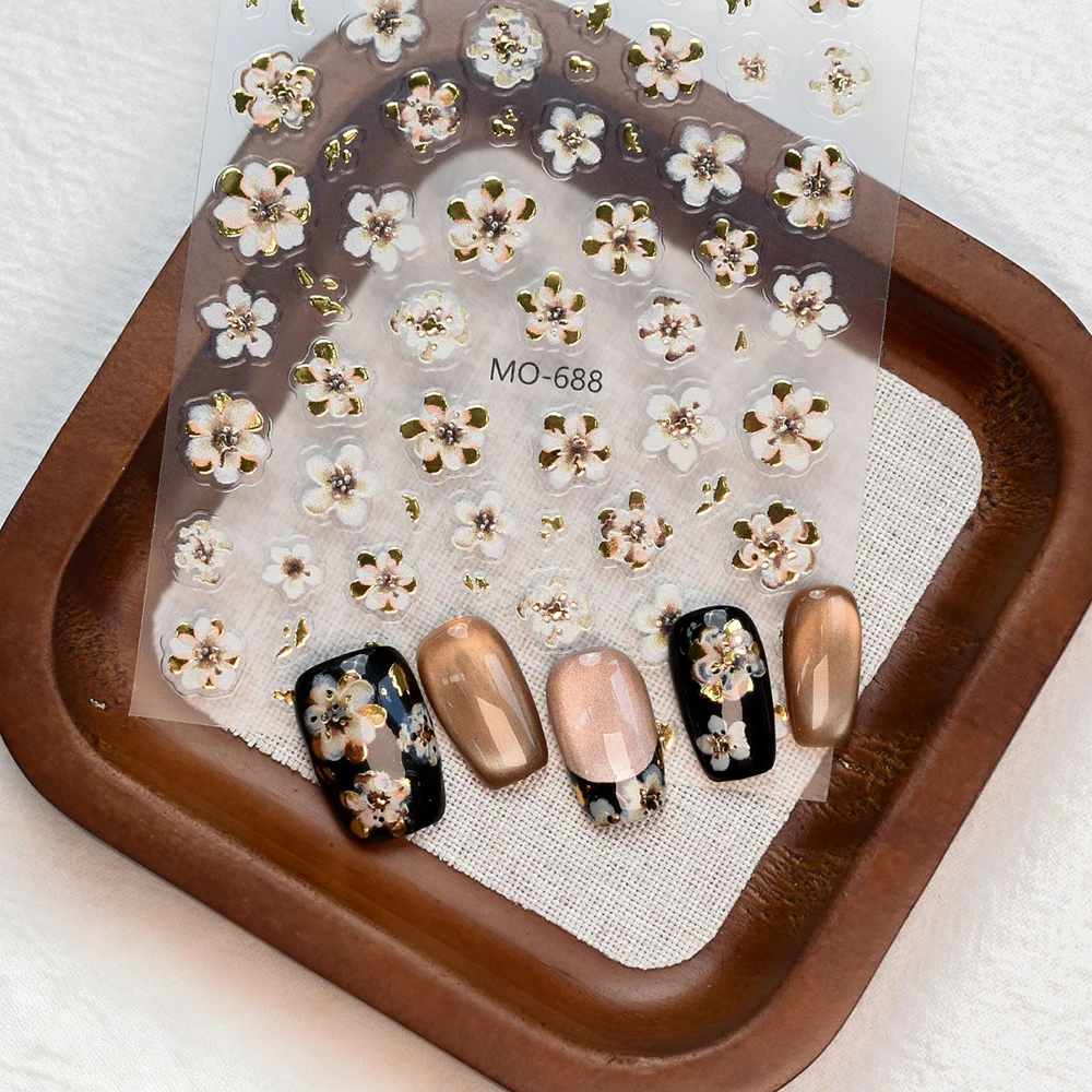 1/2Pc グラデーションピンクゴールド桜ネイルステッカーエンボス加工桜の花自己粘着ネイルデカール春の花ネイルアートデコレーション