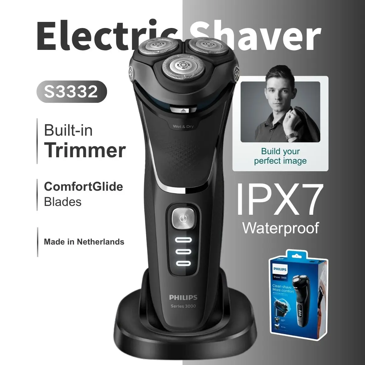 سلسلة ماكينة الحلاقة فيليبس نوريلكو 3000 S3332، مع قاعدة شحن #1