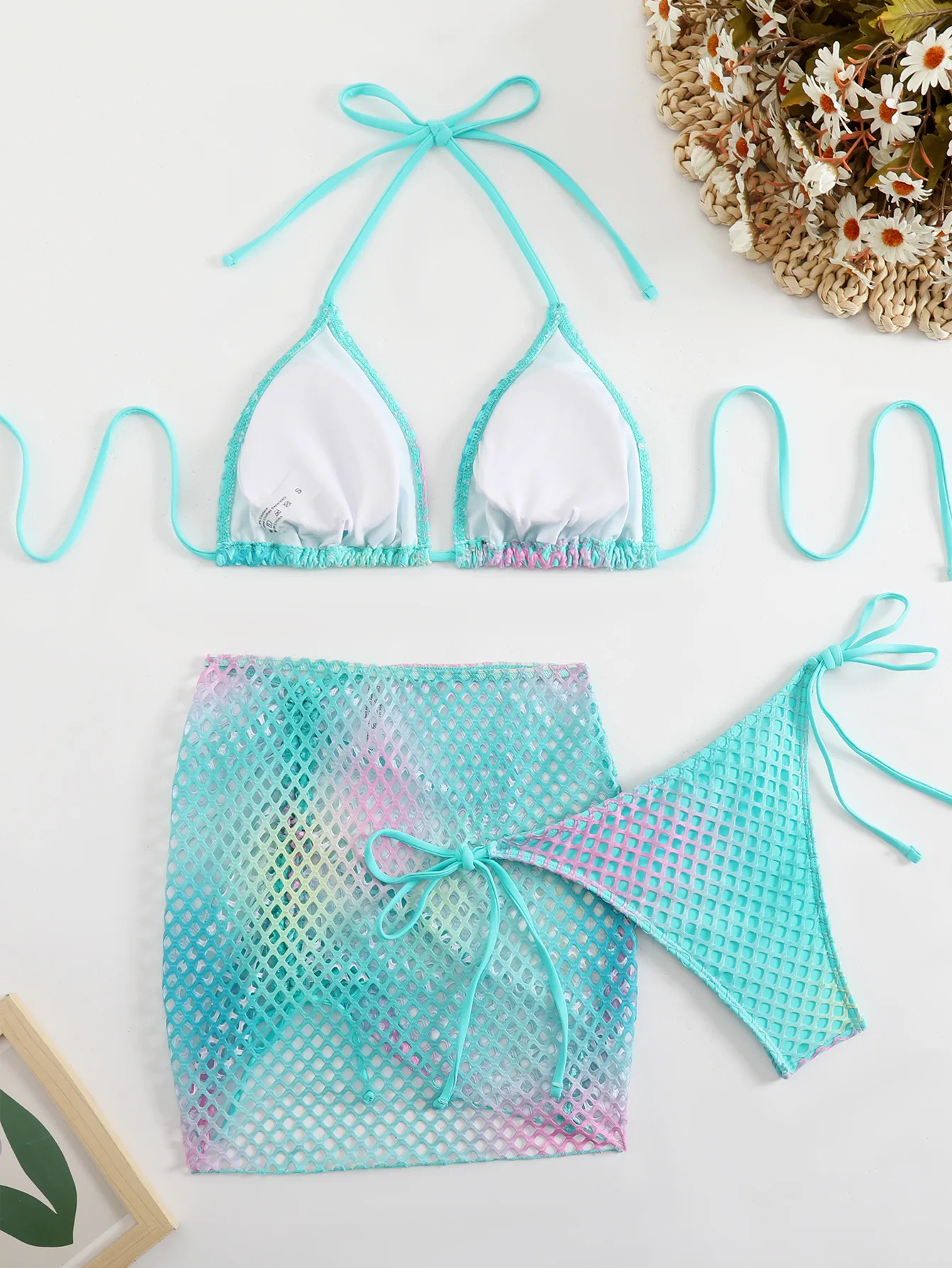 S - XL مع تنورة الرسن بيكيني الإناث ملابس السباحة النساء ثلاث قطع مجموعة البكيني الجوف خارج الاستحمام ثوب السباحة بحر