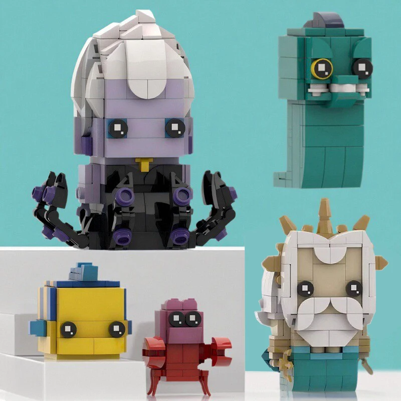MOC animierte Zeichentrickfigur Bricksheadz Unterwasser-Flachfisch Meerjungfrauen-Schwimmer Bausteine Kinderspielzeug Weihnachtsgeschenk – Detail 1