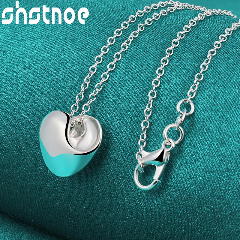 SHSTONE 925 Sterling Silver Notched Heart Pendant Chain Necklace For Women Lady Party Wedding Fashion Jewelry Birthday Gifts