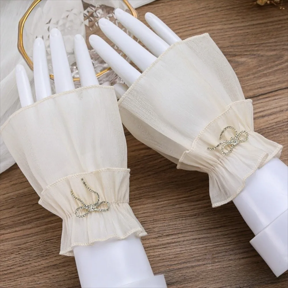 Picture 4: Ruched Pleated Detachable Cuffs Fingerless Gloves Nail Art Accessories Lace Fake Sleeves Cuffs Crystal Fake Flared Sleeves