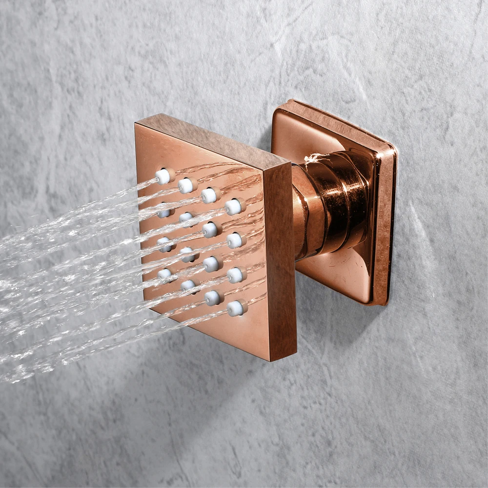 M Boenn Rose Gold Rainfall Shower System Set Bathroom Faucet Embedded Ceiling Music LED Shower Head Bath Hot and Cold Mixer Taps