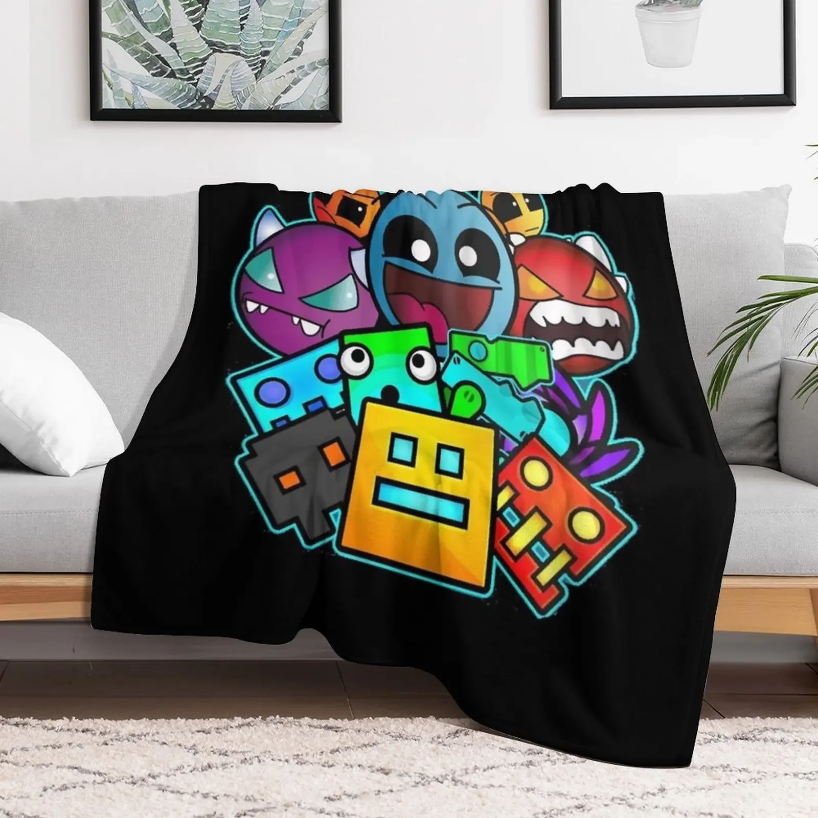 Geometric Dash Throw Blanket Travel Size Cozy Blanket for Plane Train