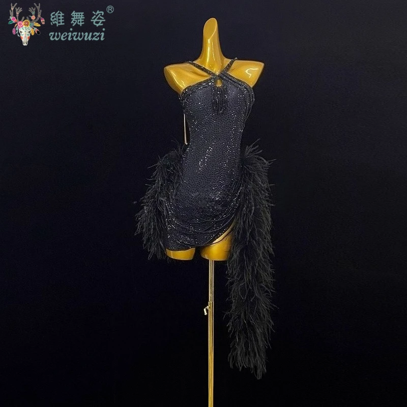 

Костюм для соревнований по латинским танцам, женский элитный костюм по индивидуальному заказу с бриллиантами, пушистый хвост, одежда для выступлений самбы, платье Блэкпула