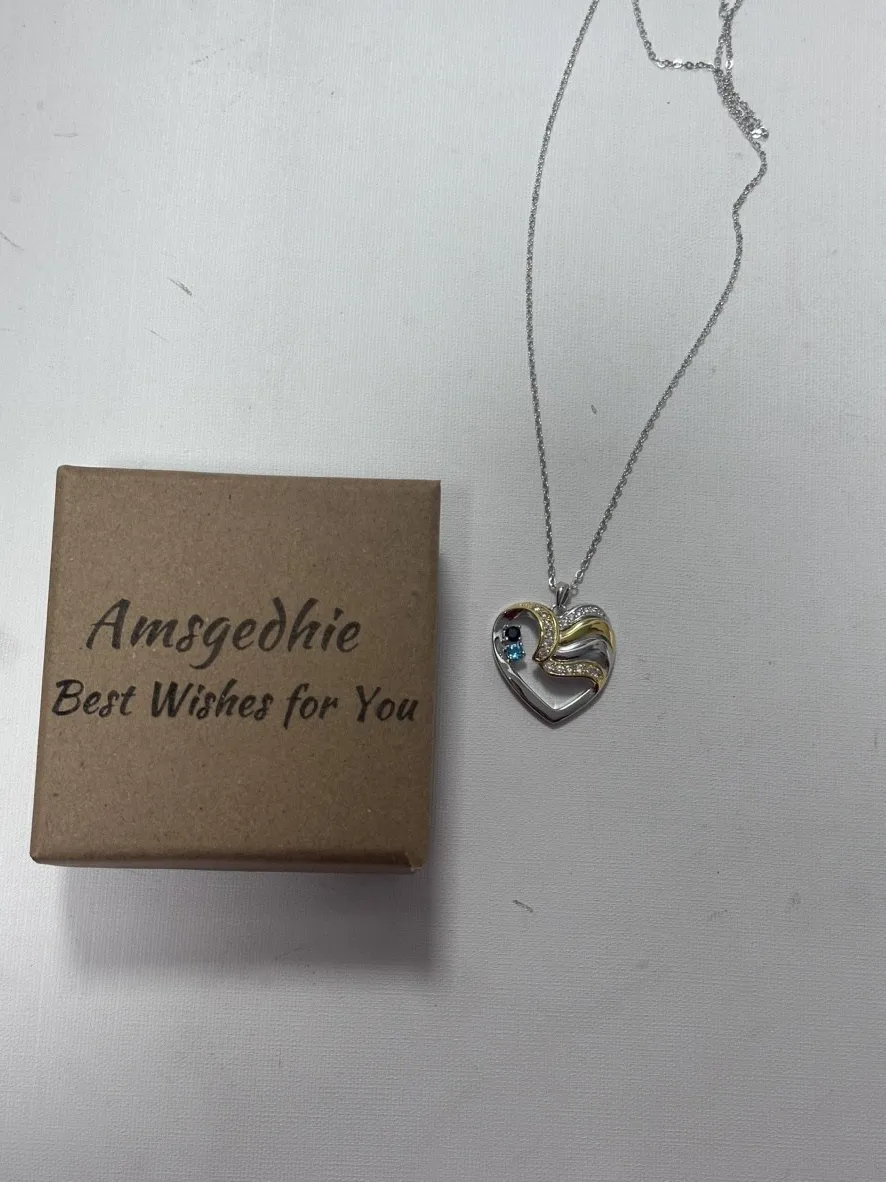 Amsgedhie Personalized Heart Necklace with Birthstone Customized Family Name Necklace Valentines Day Gifts for Her