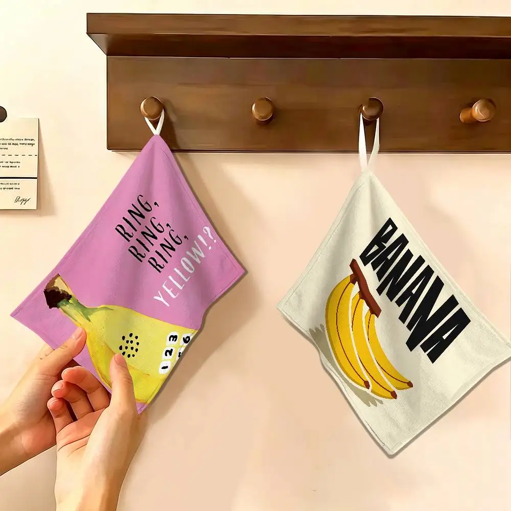 Banana Funny Fruit Polyester Cotton Hand Wiping Towel with Hanging Loop, Lightweight for Home and Commercial Use