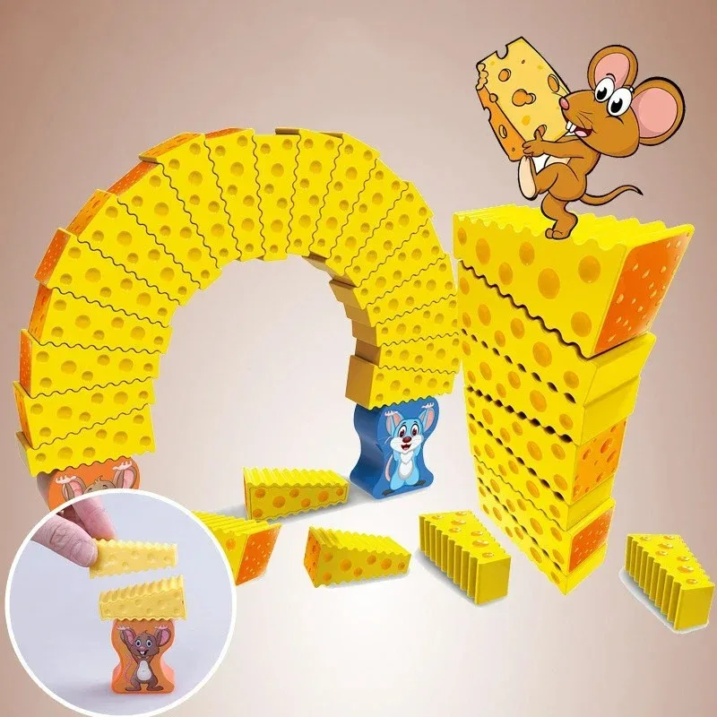 Mouse & Penguin Stacking Game - Wobbly Cake & Ice Block Challenge, Family Balance Toy for Tabletop Fun