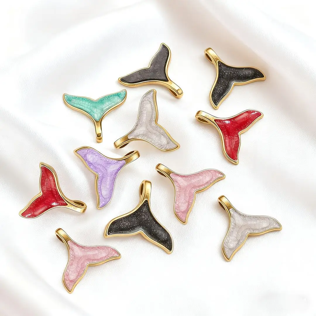 

6Pcs Oil Drip Fish Tail Pendant Titanium Steel Ocean Fish Handmade DIY Bracelet Necklace Jewelry Accessories