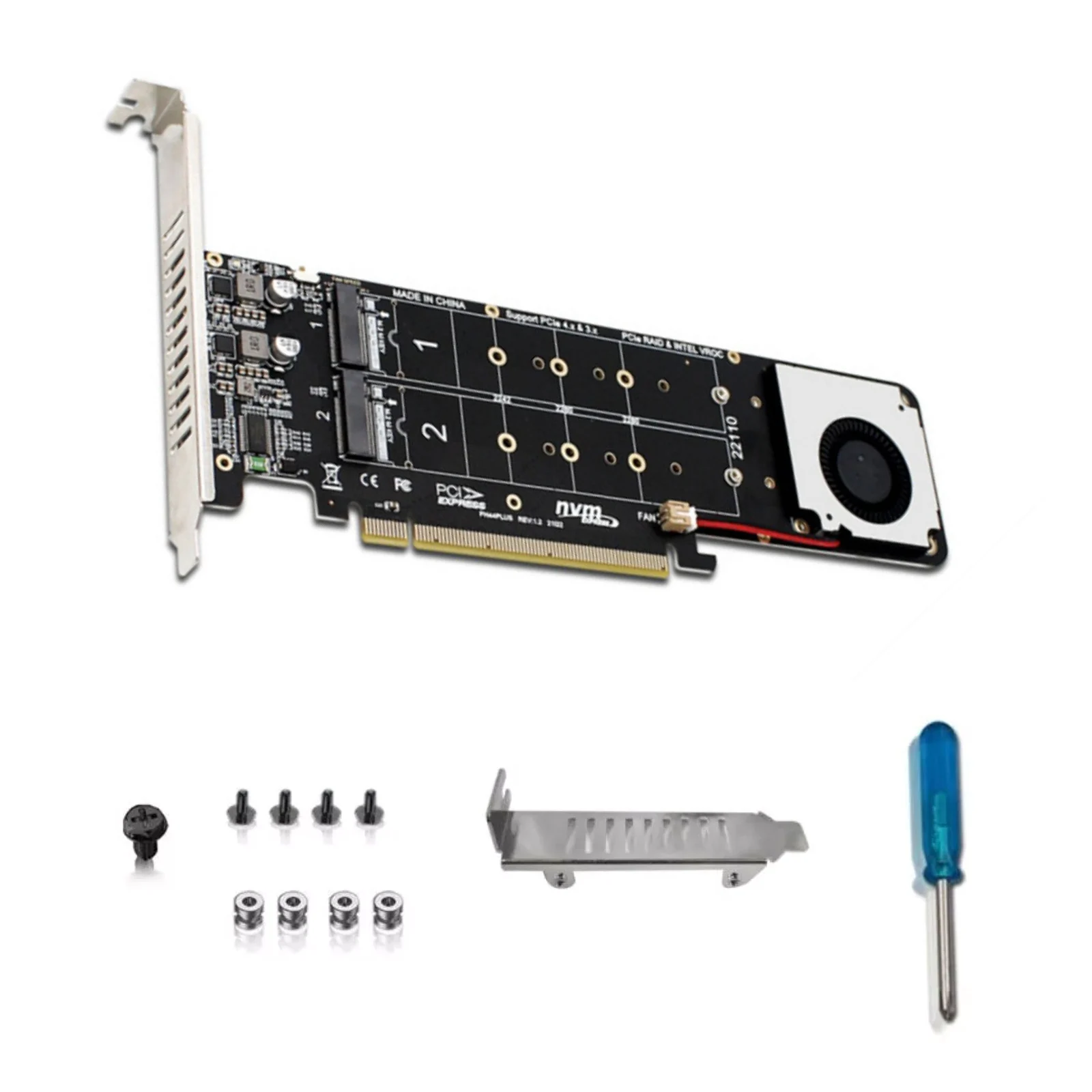 PCI-E 4.0 X16 To M.2 M-key Nvme X4 SSD 2242/2260/2280/22110 PCIe 16X RAID Array Expansion Adapter Split Card for 2U Server Case