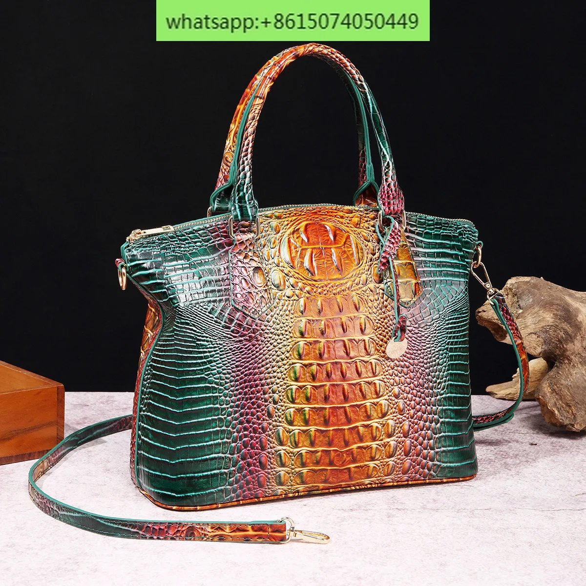 Hand-held slung retro handbag multicolor crocodile Brahman