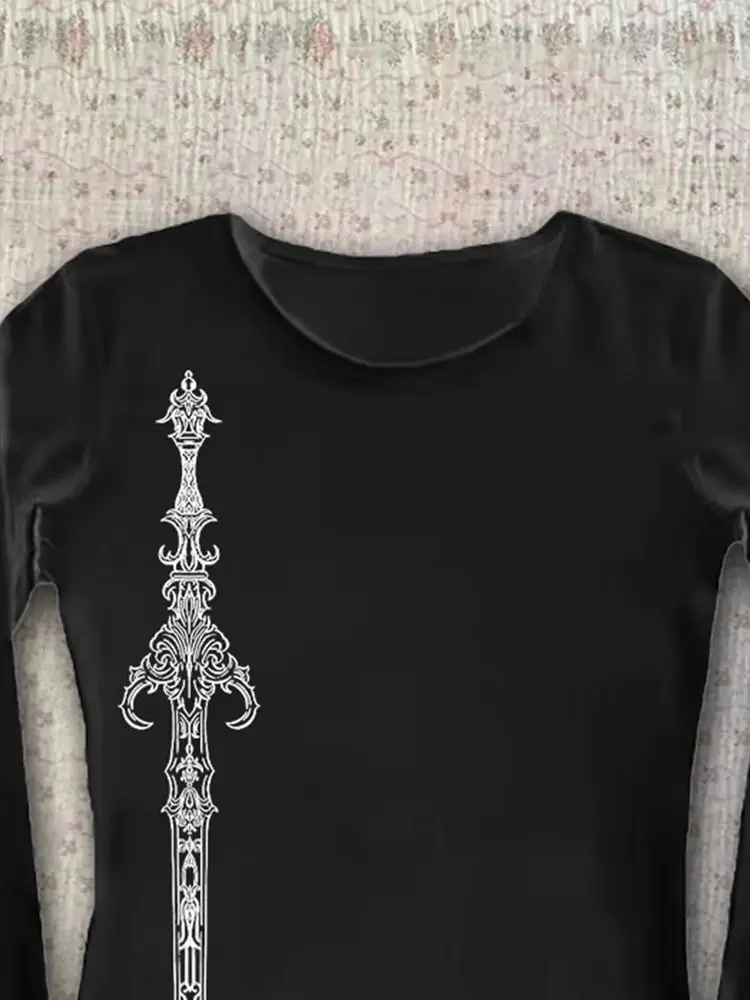 ملابس الشارع الشهير High Street Y2k بأكمام طويلة، ملابس هيب هوب روك القوطية الرجعية، نمط جمالي مطبوع، ملابس كلاسيكية بسيطة #5