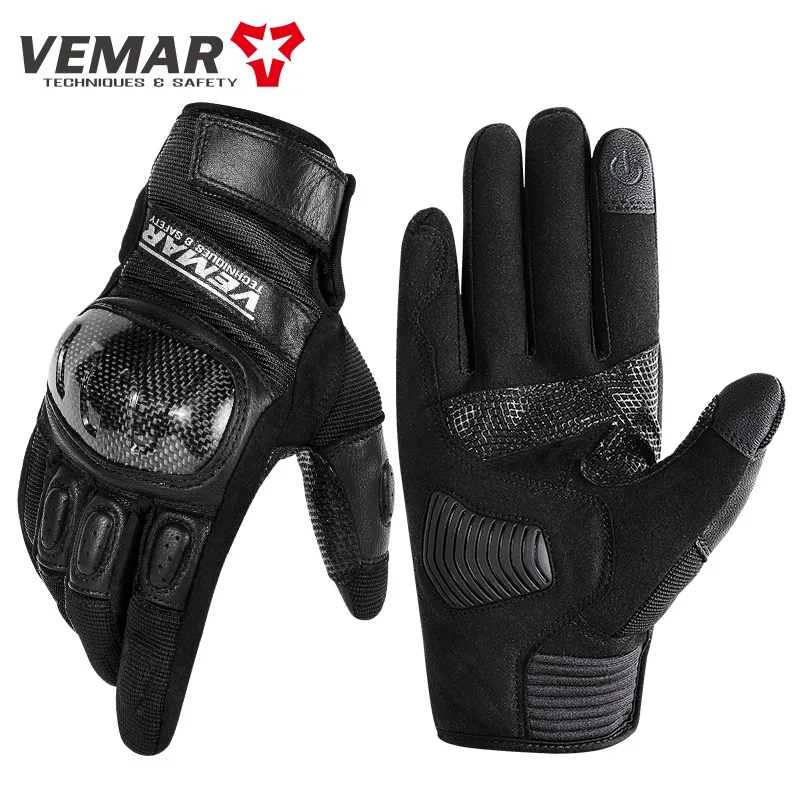 Unisex Motorcycle Leather Gloves Simple Design Hard Shell Protective Breathable Ventilated Sweat Absorbent Riding Gloves