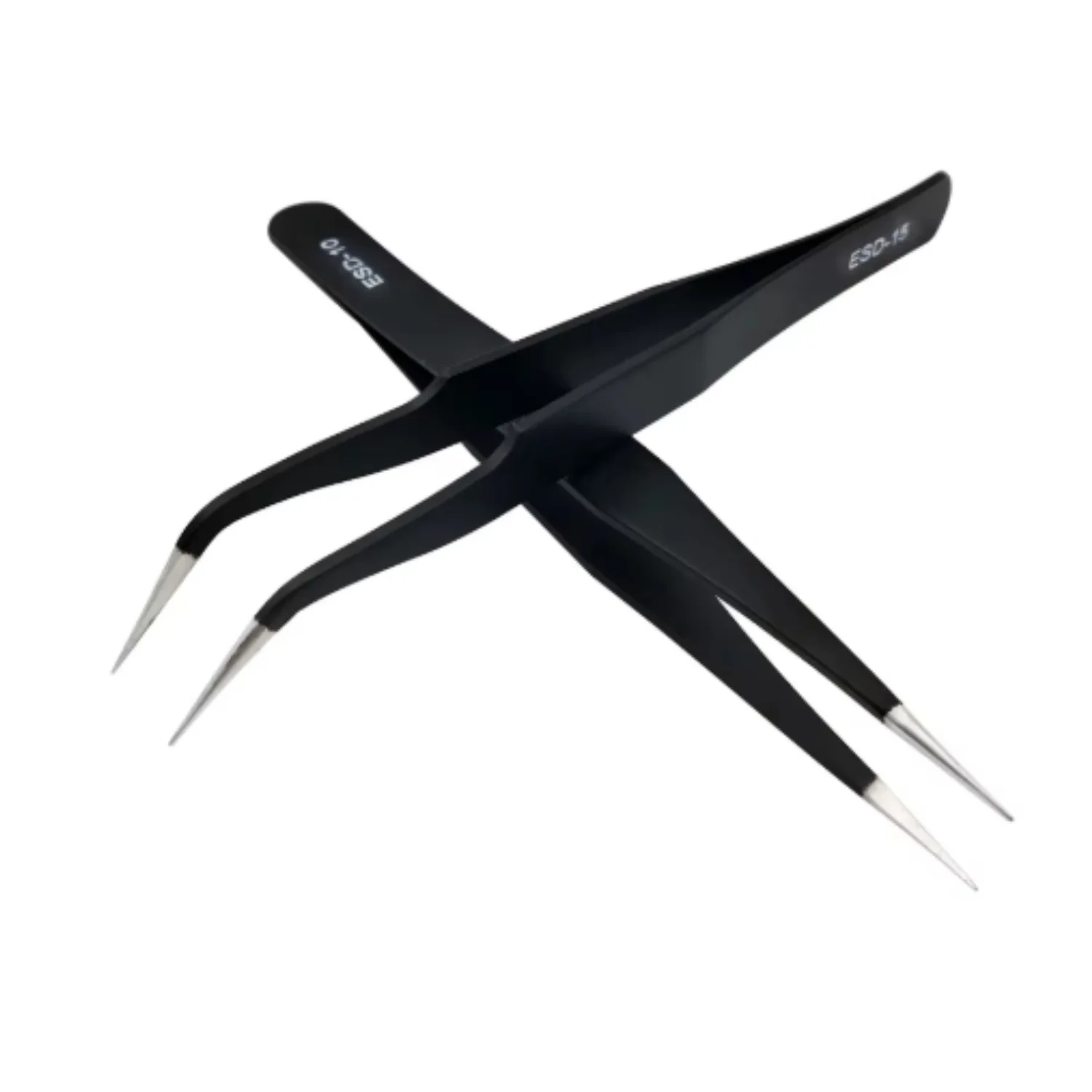2pcs/lot Anti-static Precision Tweezers Set Pointed Curved Stainless Steel Tweezer Electronics Repair Tools Black DIY Tweezers