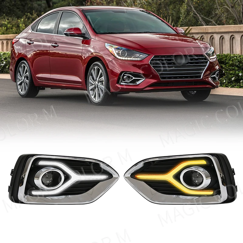 new Hyundai Accent 2018 2019 2020 DRL Daytime Running Light Fog Lamp Turn Signal Car Flashing LED For Cars Auto Light Headlights