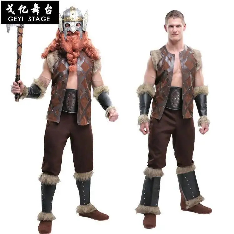 Cosplay Halloween Costume Nordic Aboriginal Costume Adult Male Viking Savage Clothing Costume Carnival Costumes for Men Fancy