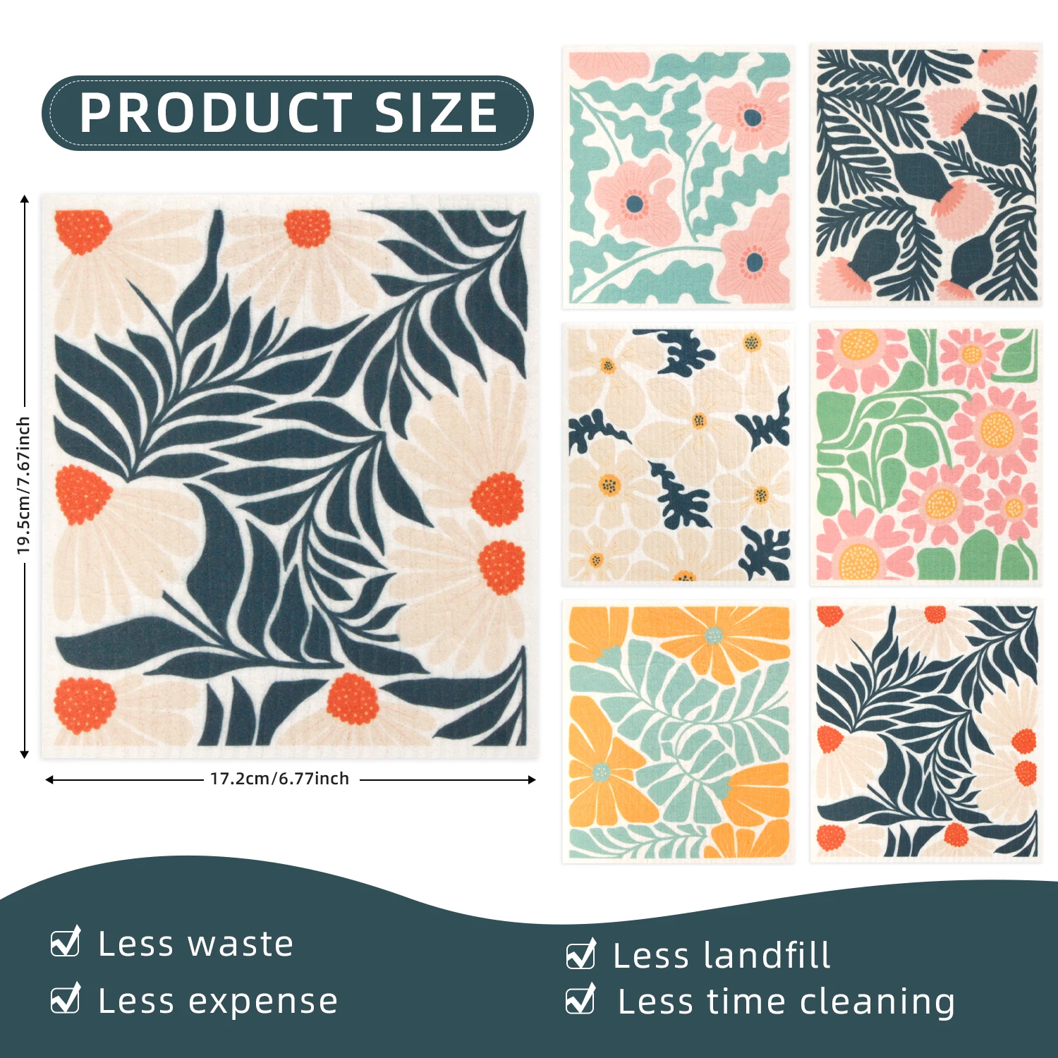 6 Pieces Swedish Kitchen Dishcloths Abstract Flower pattern wedish Reusable Absorbent Sponge Cloths Dish