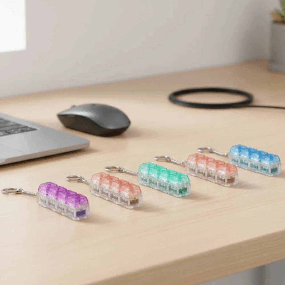Funny Crystal Keycap Pendant Luminous Light Fidget Keyboard with LED Transparent Shaft 4 Keys Design Decompression Keyboard
